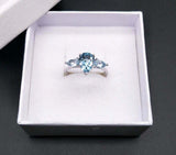2.3ct Engagement Ring Pear Cut Blue Topaz Three Stone 14k White Gold Finish