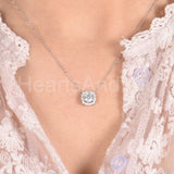 1.5ct Round Cut Moissanite Stylish Halo Pendant with Chain 14k White Gold Plated