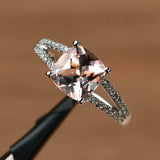 2.2ct Engagement Ring Cushion Cut Peach Morganite Split Shank 14k WhiteGold Over