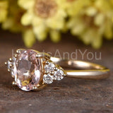 1ct Oval Cut Simulated Morganite Cluster Engagement Ring 14k Rose Gold Plated
