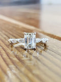 2.3ct Emerald Simulated Diamond Single Prong Accents Ring 14k White Gold Plated