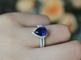 2.2ct Engagement Ring Pear Cut Blue Sapphire Halo Bridal Set 14k White Gold Over