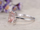 Emerald Cut Peach Morganite Solitaire Engagement Ring 14k White Gold Finish