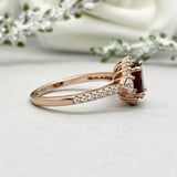2.3ct Oval Cut Red Garnet Diamond Accent Halo Engagement Ring 14k Rose Gold Over