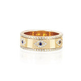 0.2ct Round Cut Simulated Sapphire Evil Eye Wedding Band 14k Yellow Gold Plated