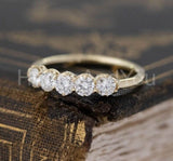 0.5ct Round Cut Moissanite Five Stone Engagement Ring 14k Yellow Gold Plated