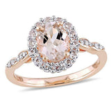2.2Ct Oval Cut Peach Morganite Diamond Halo Engagement Ring 14K Rose Gold Finish