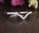 0.5ct Round Cut Moissanite V Shaped Half Eternity Wed Band 14k White Gold Plated