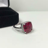 2.3ct Engagement Ring Cushion Cut Pink Ruby Diamond Halo 14k White Gold Finish