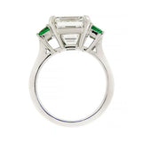 3Ct Asscher Cut Diamond & Emerald Trilogy Engagement Ring 14K White Gold Finish
