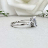 2.3ct Engagement Ring Emerald Cut Diamond Petite Solitaire 14k White Gold Finish