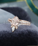 2ct Pear Cut Simulated Peach Morganite Curved Bridal Set 14k Rose Gold Plated