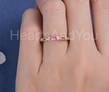 0.2ct Baguette Cut Simulated Pink Ruby Minimalist Ring 14k Rose Gold Plated