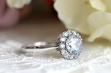 Halo Solitaire Engagement Ring 1.8ct Round Cut Diamond 14k White Gold Finish
