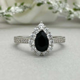 2.2ct Engagement Ring Pear Cut Black Diamond Halo Design 14k White Gold Finish