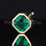 1ct Asscher Simulated Green Emerald Bezel Pendant 14k YellowGold Plated NO CHAIN