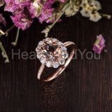 1.2ct Oval Cut Simulated Morganite Halo Flower Engage Ring 14k Rose Gold Plated