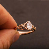 Split Open Band Solitaire with Accent Ring 1ct Pear Diamond 14k Rose Gold Finish