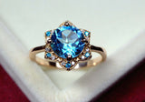2.25ct Engagement Ring Round Cut Blue Topaz Flower 14k Yellow Gold Finish