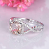 2ct Cushion Cut Morganite Engagement Ring Halo Split Shank 14k White Gold Finish