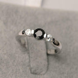 1ct Round Black Diamond Engagement Ring Tension Set Trilogy 14k White Gold Over