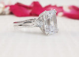 2.3ct Emerald Simulated Diamond Dual Prong Trilogy Band 14k White Gold Plated