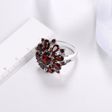1.9ct Oval Cut Red Garnet Engagement Ring 14k White Gold Finish Floral Solitaire