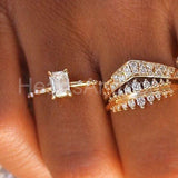 0.5ct Emerald Simulated Diamond Solitaire Accents Ring 14k Yellow Gold Plated