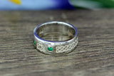0.2ct Round Cut Green Emerald Wedding Band Celtic Design 14k White Gold Finish