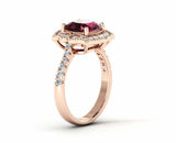 2ct Cushion Red Garnet Milgrain Floral Halo Engagement Ring 14k Rose Gold Finish
