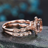 2ct Oval Cut Peach Morganite Engagement Ring 14k RoseGold Finish Halo Bridal Set
