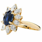 3ct Oval Cut Blue Sapphire Engagement Ring Floral Solitaire 14k Yellow Gold Over