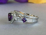 2.4ct Pear Cut Purple Amethyst Bridal Set Engagement Ring 14k White Gold Finish