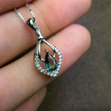 2ct London Blue Topaz Pendant Pear Cut Halo Drop 14k White Gold Finish NO CHAIN