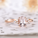 2ct Oval Peach Morganite Engagement Ring Petite Round Accent 14k Rose Gold Over