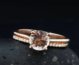 2ct Round Cut Simulated Peach Morganite Solitaire Ring Set 14k Rose Gold Plated
