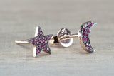 0.3ct Round Cut Purple Amethyst Star and Moon Stud Earrings 14k Rose Gold Finish