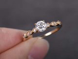 0.5ct Round Cut Diamond Milgrain Accent with Solitaire Ring 14k Yellow Gold Over