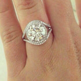 4Ct Round Cut Diamond Halo Split Band Engagement Ring 14K White Gold Finish