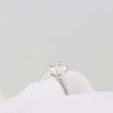 1.6ct Oval Cut Diamond 4 Prong Solitaire with Accents Ring 14k White Gold Finish