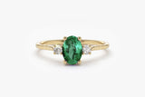 0.2ct Oval Cut Simulated Green Emerald Three Stone Ring 14k Yellow Gold Plated