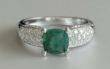 2ct Cushion Cut Green Emerald Engagement Ring Studded Accent 14k White Gold Over
