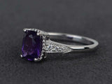 2.4ct Cushion Cut Amethyst Milgrain Solitaire Accent Ring 14k White Gold Finish