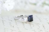 2ct Princess Cut Black Diamond Accent Trilogy Engagement Ring 14k WhiteGold Over