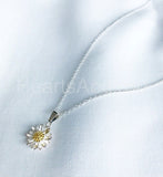Daisy Sunflower Floral Flower Pendant with Chain 14k White Gold Plated