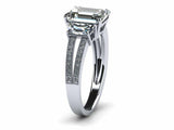 2ct Emerald Cut 3 Stone Milgrain Split Band Engagement Ring 14k WhiteGold Finish