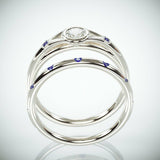 1.75Ct Round Cut Diamond Sapphire Bridal Set Minimalist Ring 14K White Gold Over