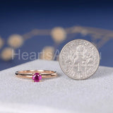 0.3ct Round Cut Simulated Ruby Solitaire Minimalist Ring 14k Rose Gold Plated
