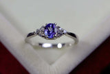 0.55ct Engagement Ring Oval Cut Tanzanite Dainty Minimalist 14k White Gold Over