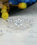 2.5ct Round Diamond Engagement Ring 14k White Gold Over Milgrain Hexagon Shape